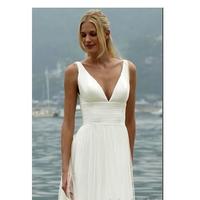 Sexy Bridal Gowns Column Pleats Deep V-Neck With Straps Zipper Chapel Train High Waist Tulle Wedding Dresses - Thumbnail 1