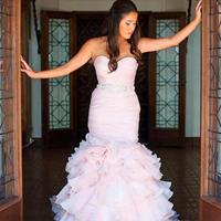 Romantic Ruffles Sweetheart Neckline Lace-up Back Brides Gowns Shiny Crystals Glamorous Blush Pink Organza Mermaid Wedding Dresses - Thumbnail 1