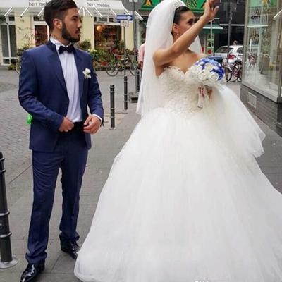 Charming pearl beaded wedding dresses sweetheart tulle floor length vestido de nova custom made country gown for bridal - Thumbnail 5