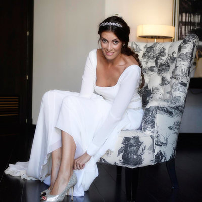 Simple mermaid wedding dresses scoop long sleeve beaded crystals bridal gowns - Thumbnail 4