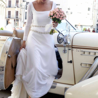 Simple Mermaid Wedding Dresses Scoop Long Sleeve Beaded Crystals Bridal Gowns - Thumbnail 1