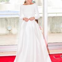 Simple A Line Wedding Dresses Crew Neck Long Sleeve Backless Covered Button Bridal Gowns - Thumbnail 1