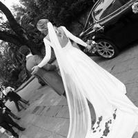 Simple A Line Wedding Dresses Crew Neck Long Sleeve Backless Covered Button Bridal Gowns - Thumbnail 3