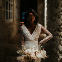 Stunning Mermaid Wedding Dresses Sexy Deep V Neck Polka Dots Sheer Long Sleeve Bridal Gowns - Thumbnail 1