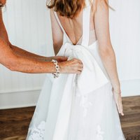 Vintage Off White Lace Tulle Backless V-neck A-line Wedding Dresses - Thumbnail 1