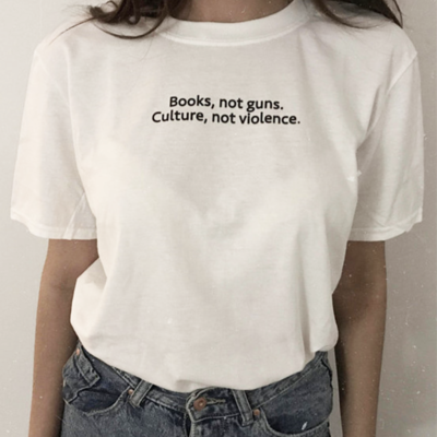 Free shipping-"books not guns culture not violence" tee - Thumbnail 5