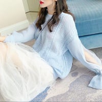 Sweet Lace Sleeve Patchwork Knit Sweater - Thumbnail 1