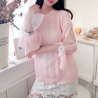 Sweet Lace Sleeve Patchwork Knit Sweater - Thumbnail 3