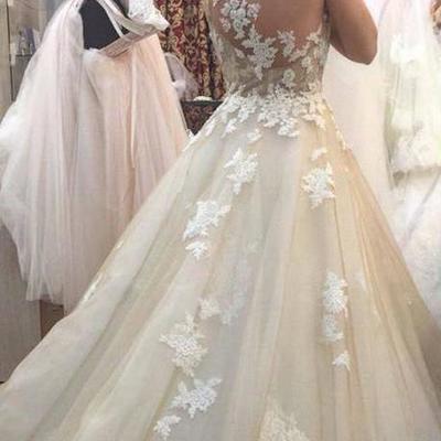 Beautiful wedding dresses scoop sweep/brush train bridal gown - Thumbnail 5