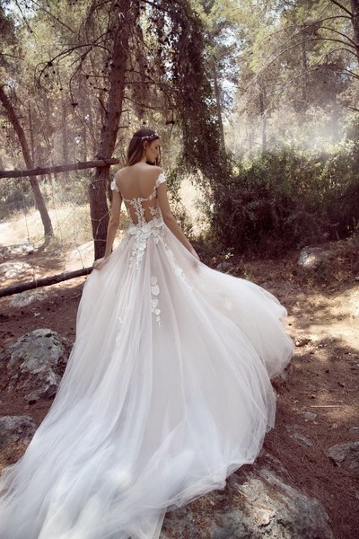 Sexy Wedding Dresses V-neck Appliques Sweep/Brush Train Bridal Gown