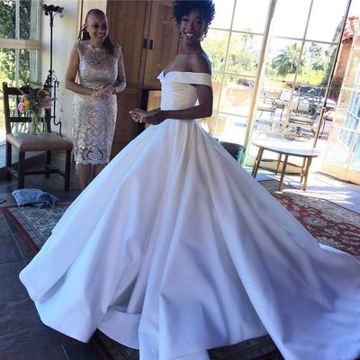 Simple ball gown wedding dresses off the shoulder puffy bridal gowns - Thumbnail 4