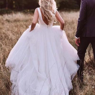 Simple modest off the shoulder wedding gowns cheap backless wedding dress - Thumbnail 5
