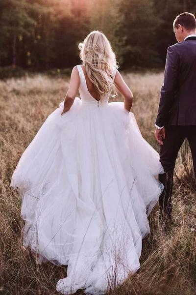 Simple Modest Off the Shoulder Wedding Gowns Cheap Backless Wedding Dress