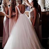 Simple Modest Off the Shoulder Wedding Gowns Cheap Backless Wedding Dress - Thumbnail 2