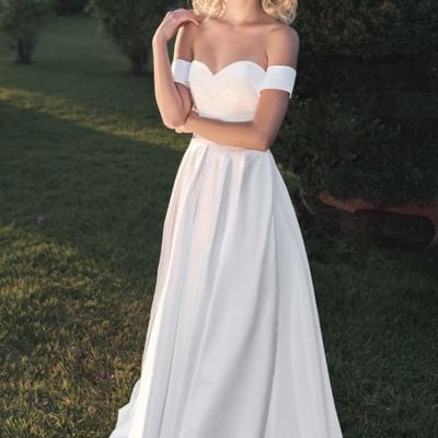 Simple a line wedding dresses off the shoulder lace up bridal gowns - Thumbnail 5