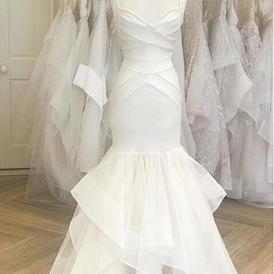 Chic mermaid wedding dresses two straps tiered bridal gowns - Thumbnail 4