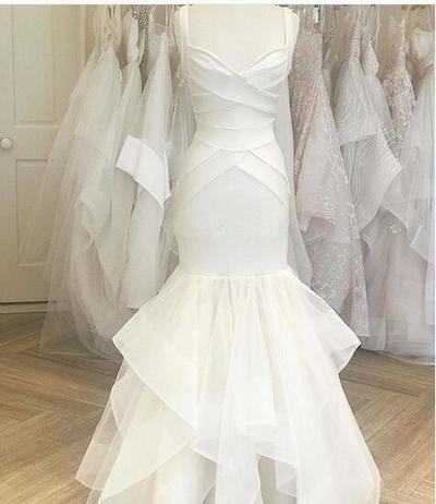 Chic Mermaid Wedding Dresses Two Straps Tiered Bridal Gowns