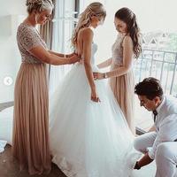 Simple Ball Gown Tulle Wedding Dresses Spaghetti Straps Delicate Lace Puffy Bridal Gowns - Thumbnail 2