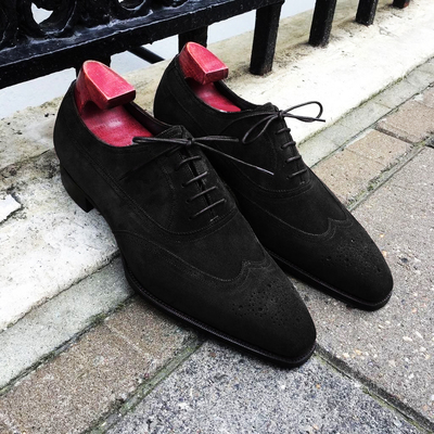 Handmade black color suede shoes, men's lace up wingtip dress shoes - Thumbnail 5
