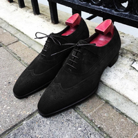 Handmade Black Color Suede Shoes, Men's Lace Up Wingtip Dress Shoes - Thumbnail 1