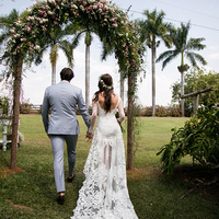 Stunning Sheath Boho Wedding Dresses Boat Neck Sheer Long Sleeve Lace Appliques Hilo Beach Bohemian Bridal Gowns - Thumbnail 4