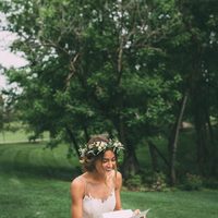 Simple A Line Chiffon  Bohemian Wedding Dresses Crew Neck Lace Bodice Bridal Gowns - Thumbnail 1