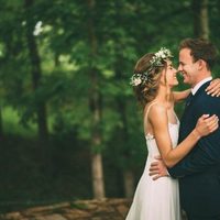 Simple A Line Chiffon  Bohemian Wedding Dresses Crew Neck Lace Bodice Bridal Gowns - Thumbnail 3