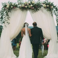 Simple A Line Chiffon  Bohemian Wedding Dresses Crew Neck Lace Bodice Bridal Gowns - Thumbnail 4