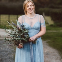 Sky Blue A Line Tulle Bridesmaid Dresses Crew Neck Short Sleeve Polka Dots Bridesmaid Gowns Prom Party Dress - Thumbnail 2