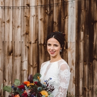 Simple A Line Chiffon Bohemian Wedding Dresses Crew Neck Sheer Long Sleeve Delicate Lace Pleat Bridal Gowns - Thumbnail 1