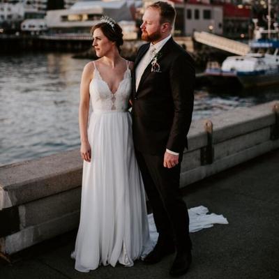 Simple a line chiffon bohemian wedding dresses spaghetti straps delicate lace backless bridal gowns - Thumbnail 5