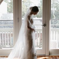 Simple Mermaid Bohemian Wedding Dresses High Neck Short Sleeve Delicate Lace Bridal Gowns - Thumbnail 1