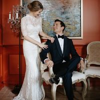 Simple Mermaid Bohemian Wedding Dresses High Neck Short Sleeve Delicate Lace Bridal Gowns - Thumbnail 2