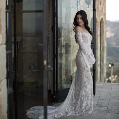 Stunning mermaid bohemian garden wedding dresses sheer crew neck delicate lace long sleeve bridal gowns - Thumbnail 5