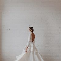 Simple Bohemian Garden Wedding Dresses Ball Gown Crew Neck 3/4 Long Sleeve Backless Bridal Gowns - Thumbnail 2
