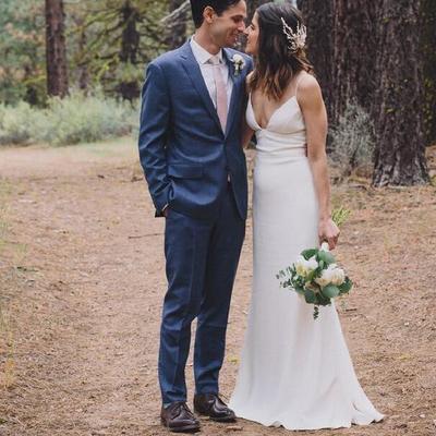 Simple mermaid garden wedding dresses spaghetti straps backless bridal gowns - Thumbnail 5