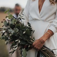 Simple Sheath Wedding Dresses Deep V Neck Long Sleeve Side Slit Bridal Gowns - Thumbnail 4