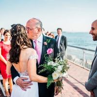 Simple A Line Chiffon Wedding Dresses Crew Neck Short Sleeve Delicate Lace Handmade Flowers Pleat Bridal Gowns - Thumbnail 3