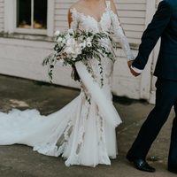 Bohemian Mermaid Wedding Dresses Crew Neck Sheer Long Sleeve Delicate Lace Backless Bridal Gowns - Thumbnail 3