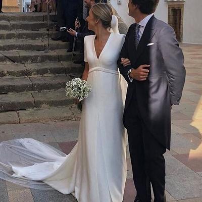 Simple mermaid garden wedding dresses sexy deep v neck bridal gowns - Thumbnail 5