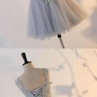 Grey Cute bridesmaid dress short prom dress skirt mini dress - Thumbnail 3