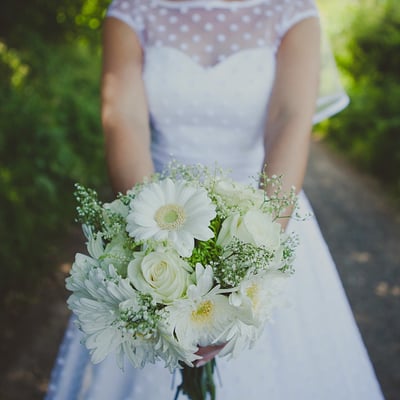 Bohemian a line tulle wedding dresses short sleeve crew neck polka dots bridal gowns - Thumbnail 4