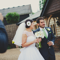 Bohemian A Line Tulle Wedding Dresses Short Sleeve Crew Neck Polka Dots Bridal Gowns - Thumbnail 1