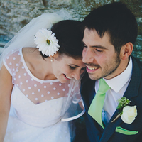 Bohemian A Line Tulle Wedding Dresses Short Sleeve Crew Neck Polka Dots Bridal Gowns - Thumbnail 4