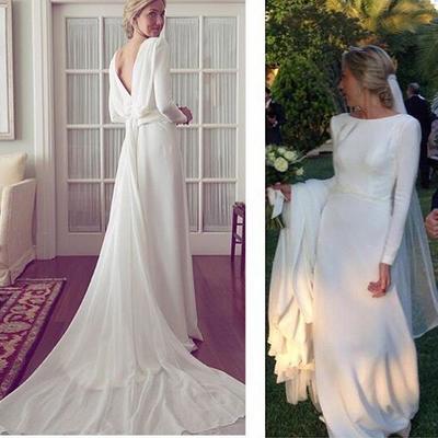 Bohemian mermaid wedding dresses crew neck long sleeve backless bridal gowns - Thumbnail 4