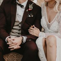 Romantic  Boho Chic Wedding Dresses Sexy Deep V Neck Sheer Long Sleeve Unique Lace Side Slit Bridal Gowns - Thumbnail 2