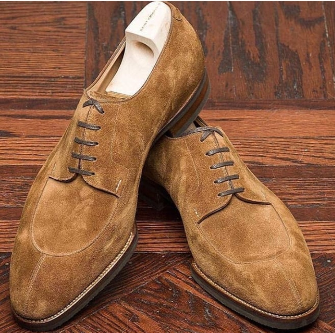 Handmade Suede Brown Lace Up Shoes Men s Dress Formal Brogue Shoes 