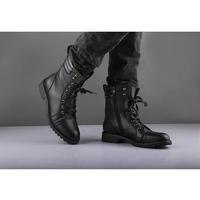 handmade black ankle high leather boot, men's zipper lace up formal boot - Thumbnail 1