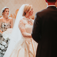 Goregous Ball Gown Satin Wedding Dresses High Neck Sheer Long Sleeve Lace Appliques Keyhole Back Bridal Gowns - Thumbnail 4