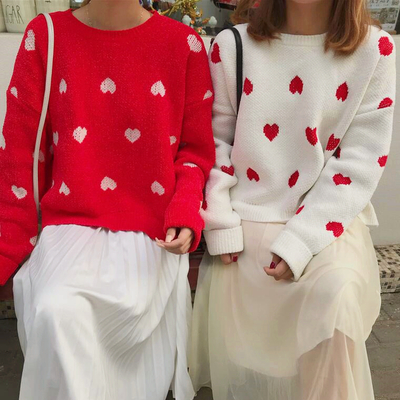 2 colors sweet love heart pullover sweater